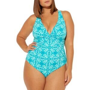 Bleu Rod Beattie Twist & Shout One-Piece Swimsuit 22 Tie Dye Crisscross Back NWT